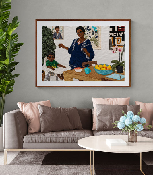 Mother’s Table Quilt-Inspired Matte Paper Poster - Bisa Butler Style