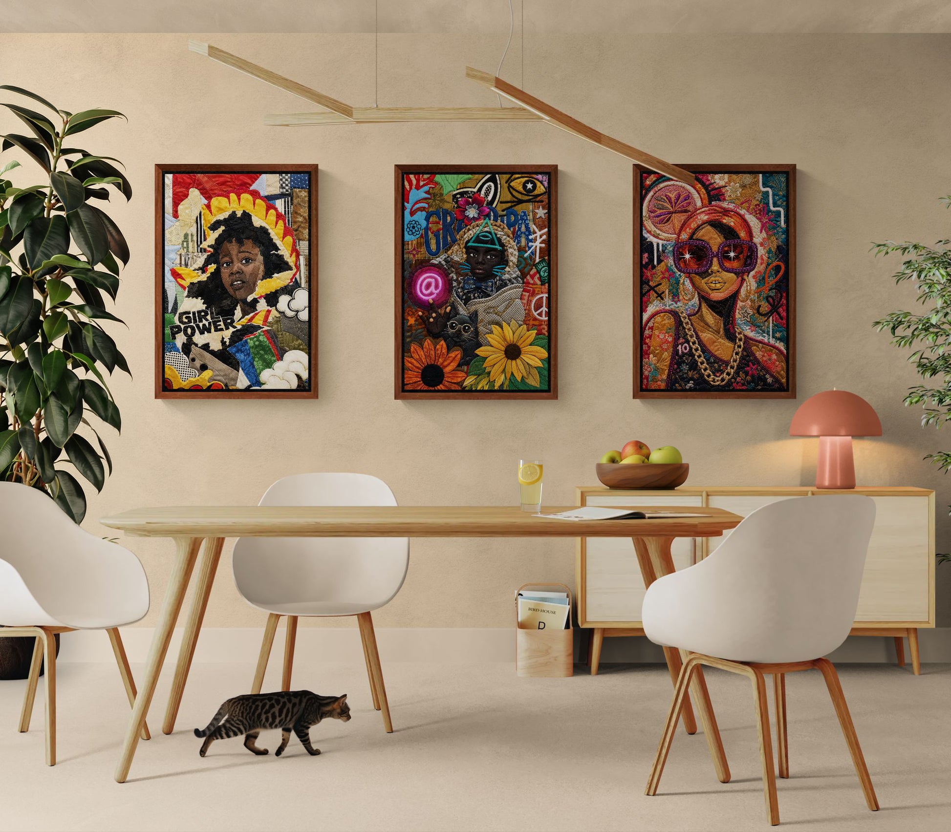 Neon Oracle Black Child Framed Canvas Quilt-Inspired Afrocentric