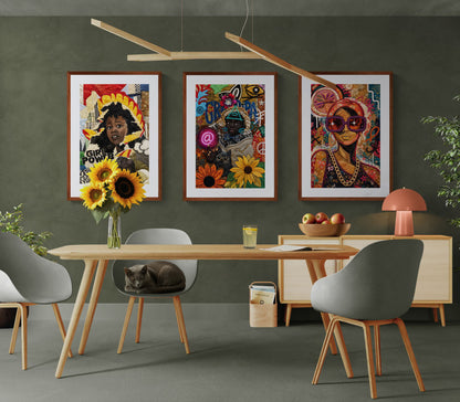 Golden Shades Quilt-Inspired Matte Paper Poster - Bisa Butler Style