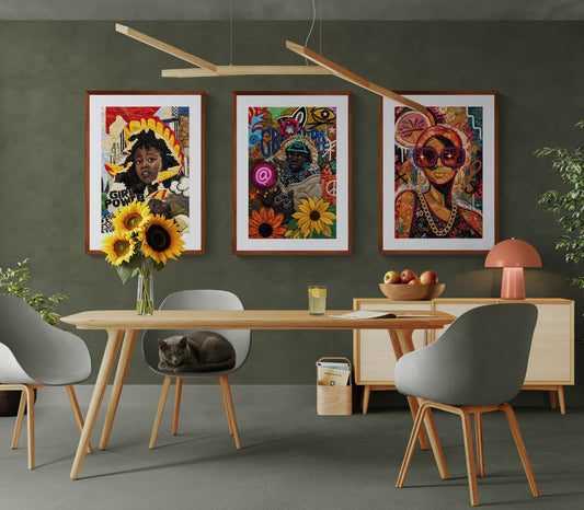 Golden Shades Quilt-Inspired Matte Paper Poster - Bisa Butler Style