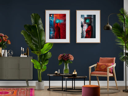 Neon Watcher Cyberpunk-surreal museumkwaliteit poster