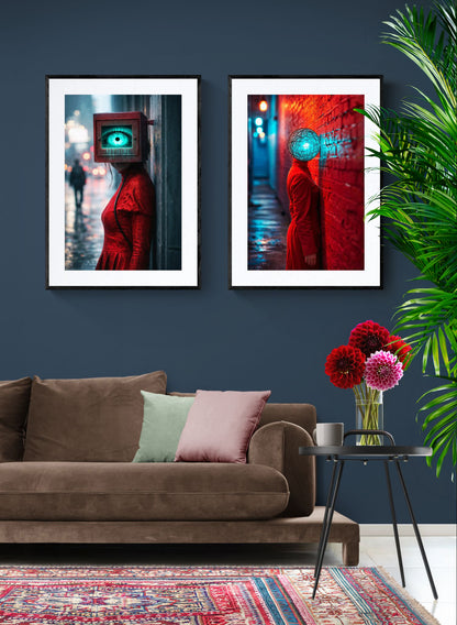 Neon Watcher Cyberpunk-surreal museumkwaliteit poster