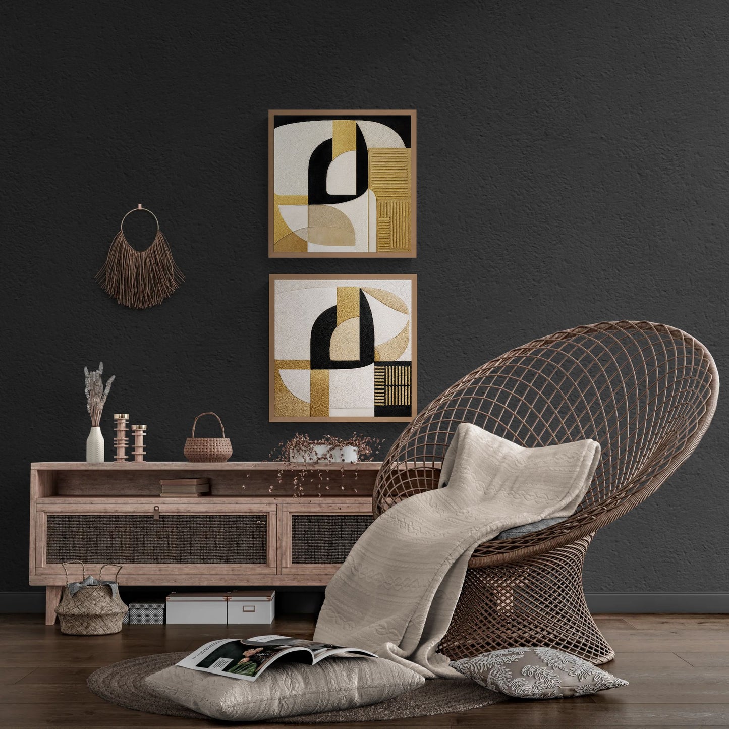 Noir Arch Geometric-Abstract Matte Paper Poster in Art Deco Style