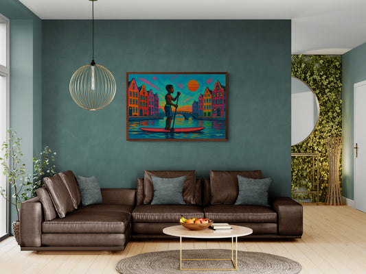 Paddling Through Amsterdam Matte Paper Poster - Fauvist-Inspired