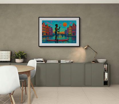 Paddling Through Amsterdam Matte Paper Poster - Fauvist-Inspired