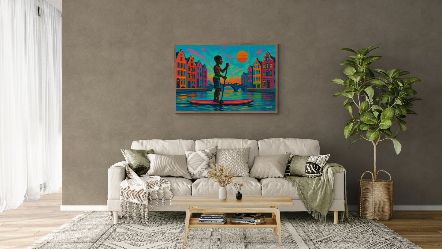 Paddling Through Amsterdam Matte Paper Poster - Fauvist-Inspired