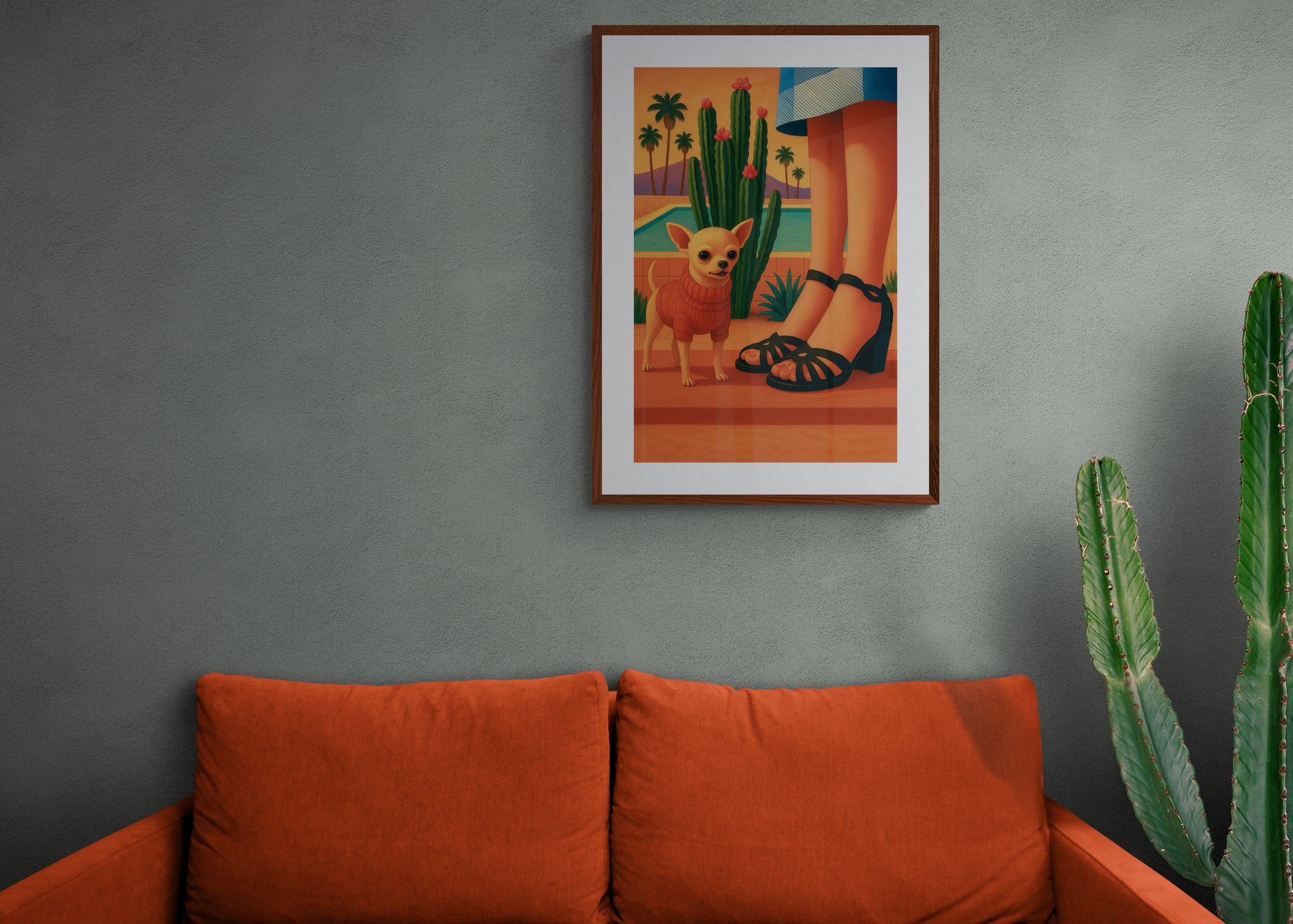 Palm Springs Pup Mid-Century Matte Paper Poster - Retro Travel Style