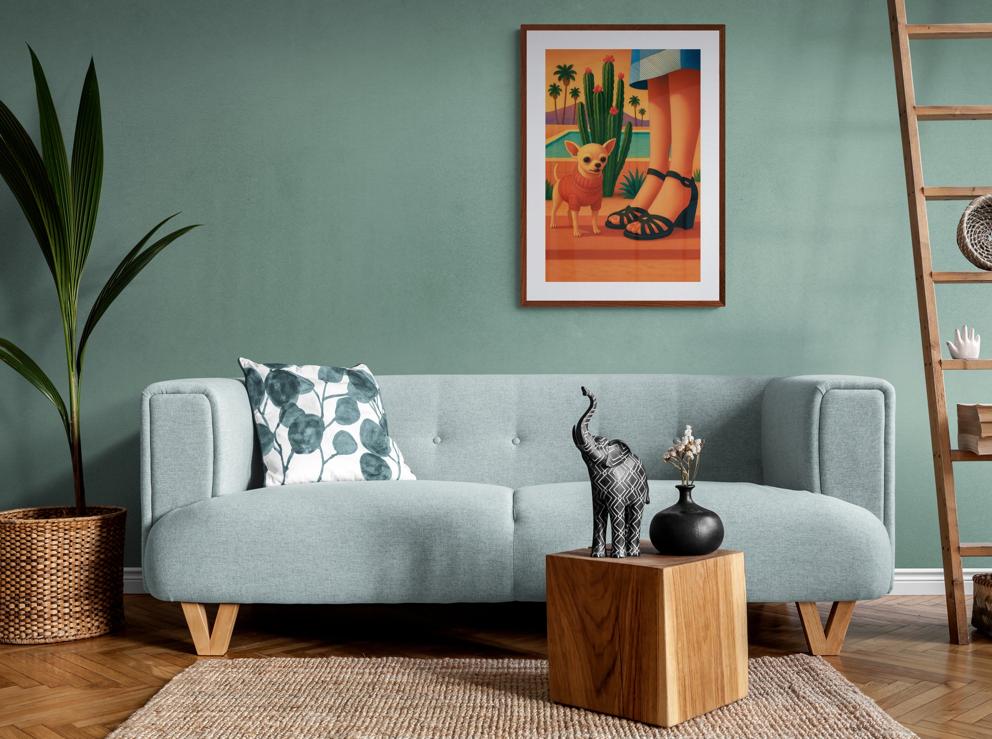 Palm Springs Pup Mid-Century Matte Paper Poster - Retro Travel Style
