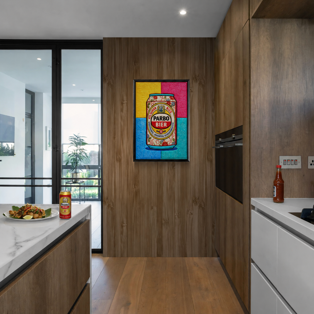 Paramaribo Pilsner Framed Canvas Quilted-Style Pop-Art