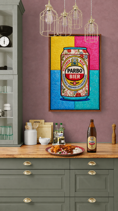Paramaribo Pilsner Framed Canvas Quilted-Style Pop-Art
