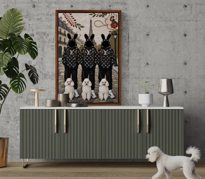 Framed Canvas, Paris Bunny Poodle Crew Quilt-Inspired - Pop Art Style