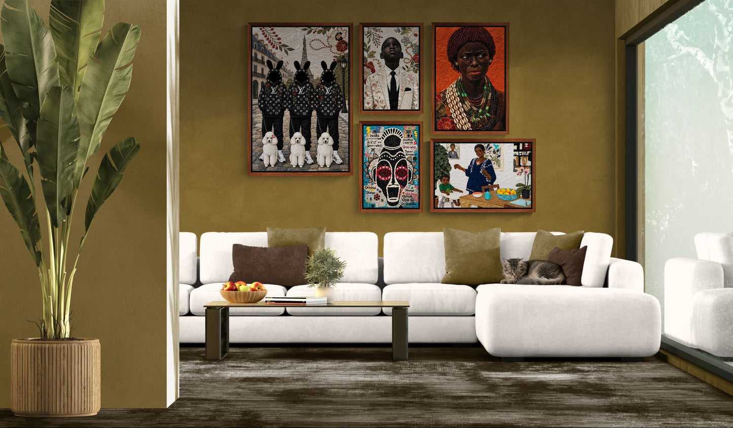Framed Canvas, Paris Bunny Poodle Crew Quilt-Inspired - Pop Art Style