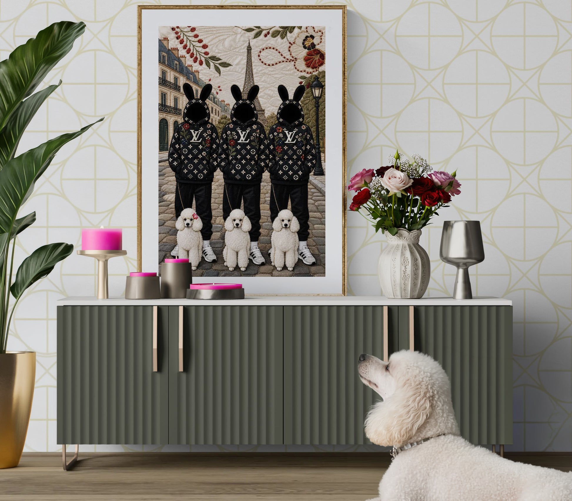 Paris Bunny Poodle Crew Quilt-Inspired Pop-Art Matte Paper Poster