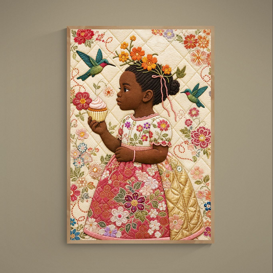 Petite Bloom quilt-geïnspireerde matte poster - Bisa Butler-stijl