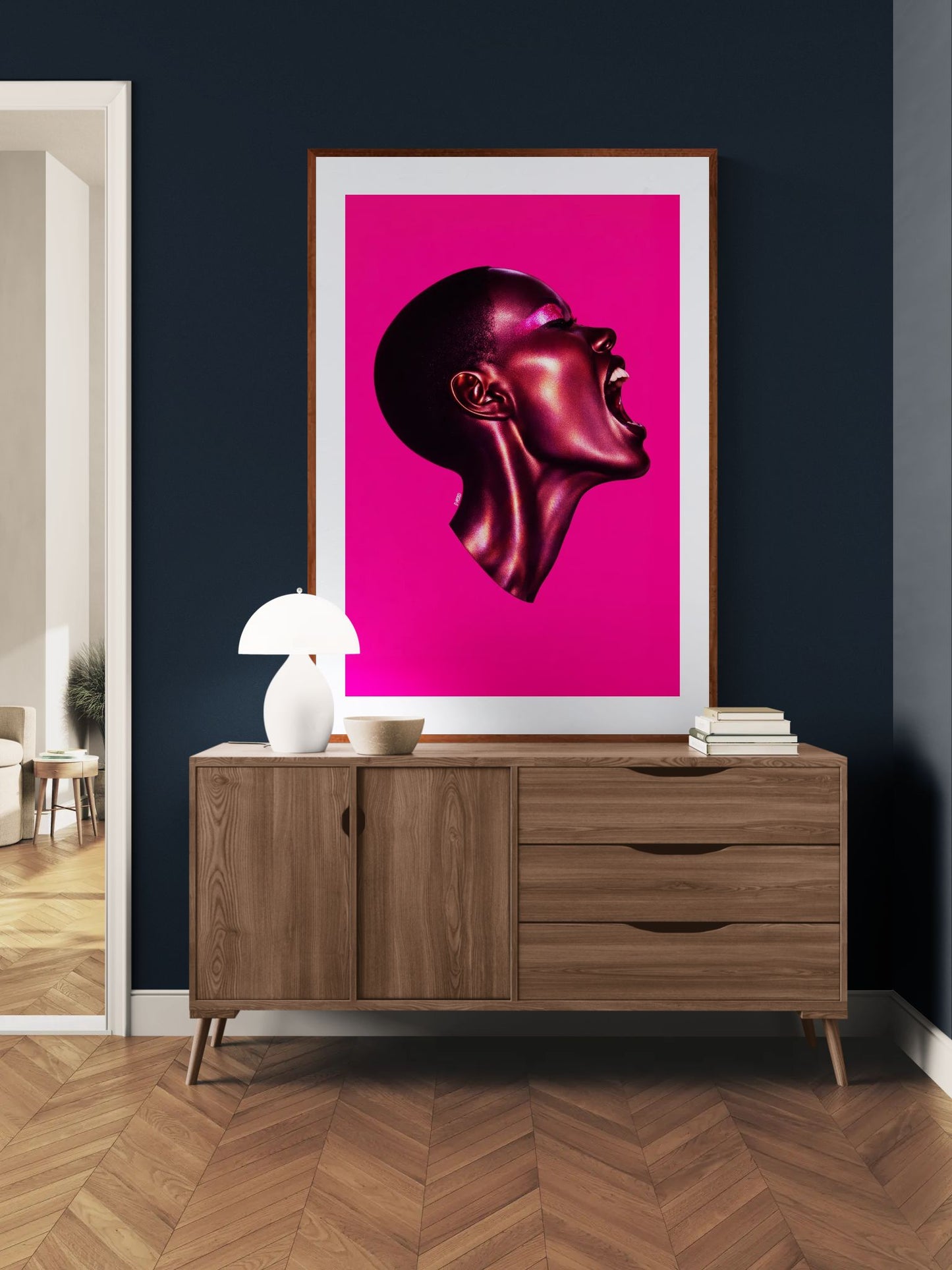Pink Noise Metallic-Effect Matte Paper Poster - Pop Art Style