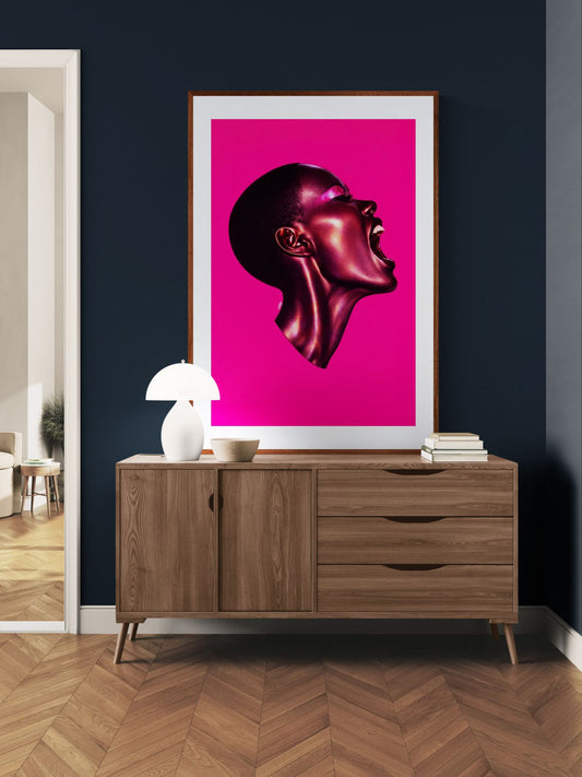 Pink Noise Metallic-Effect Matte Paper Poster - Pop Art Style