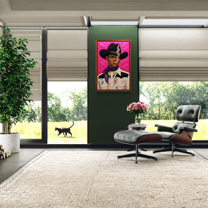 Pink Outlaw Cowboy Framed Canvas Quilt-Inspired Western Portrait