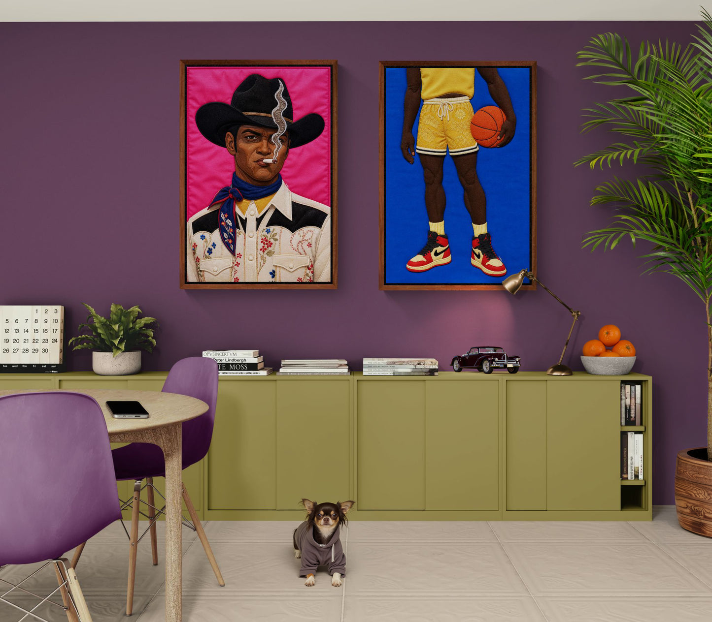 Pink Outlaw Cowboy Framed Canvas Quilt-Inspired Western Portrait