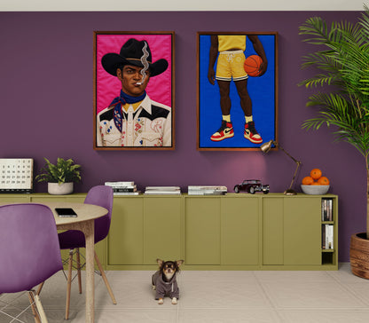 Pink Outlaw Cowboy Framed Canvas Quilt-Inspired Western Portrait