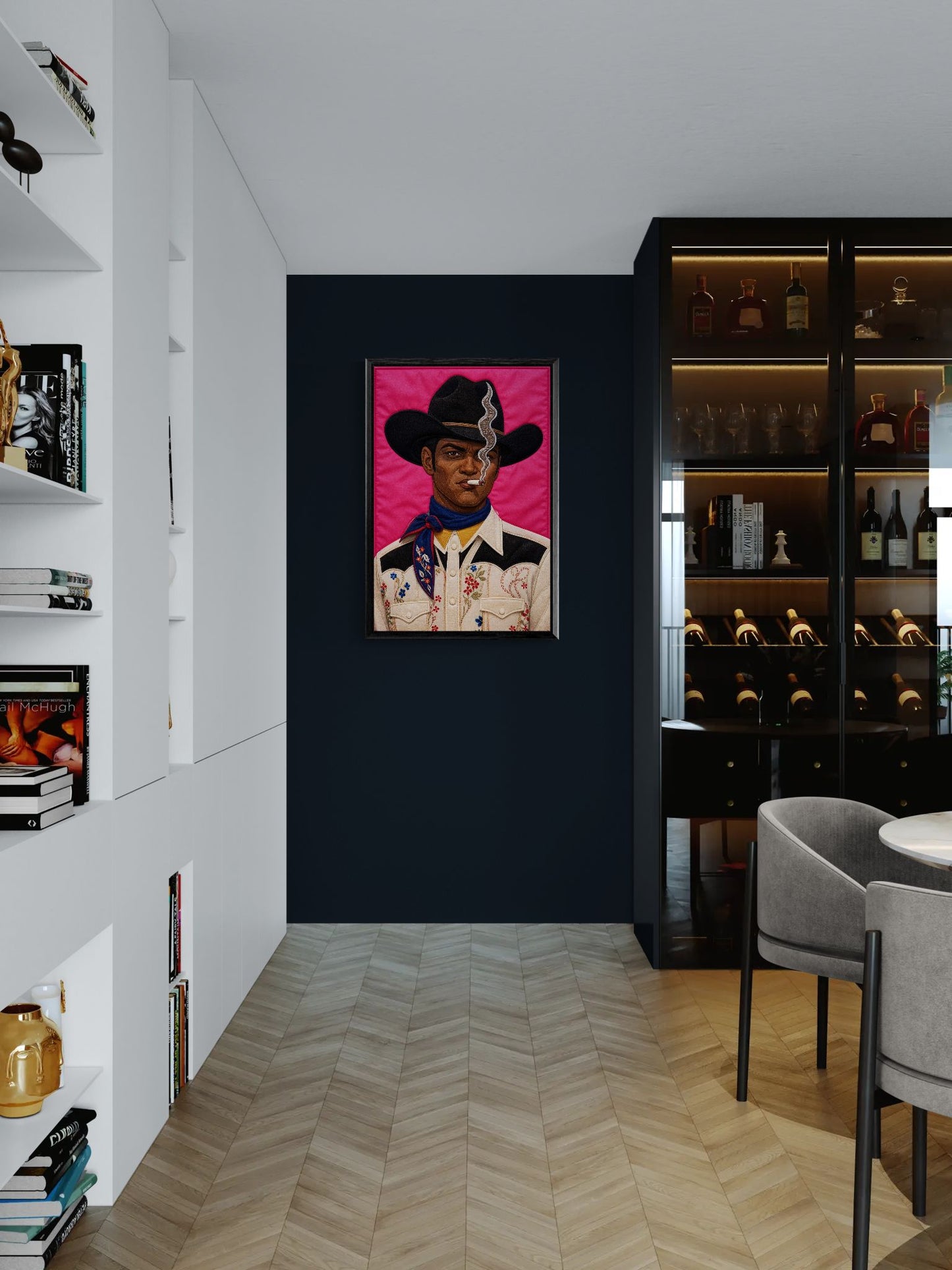 Pink Outlaw Cowboy Framed Canvas Quilt-Inspired Western Portrait