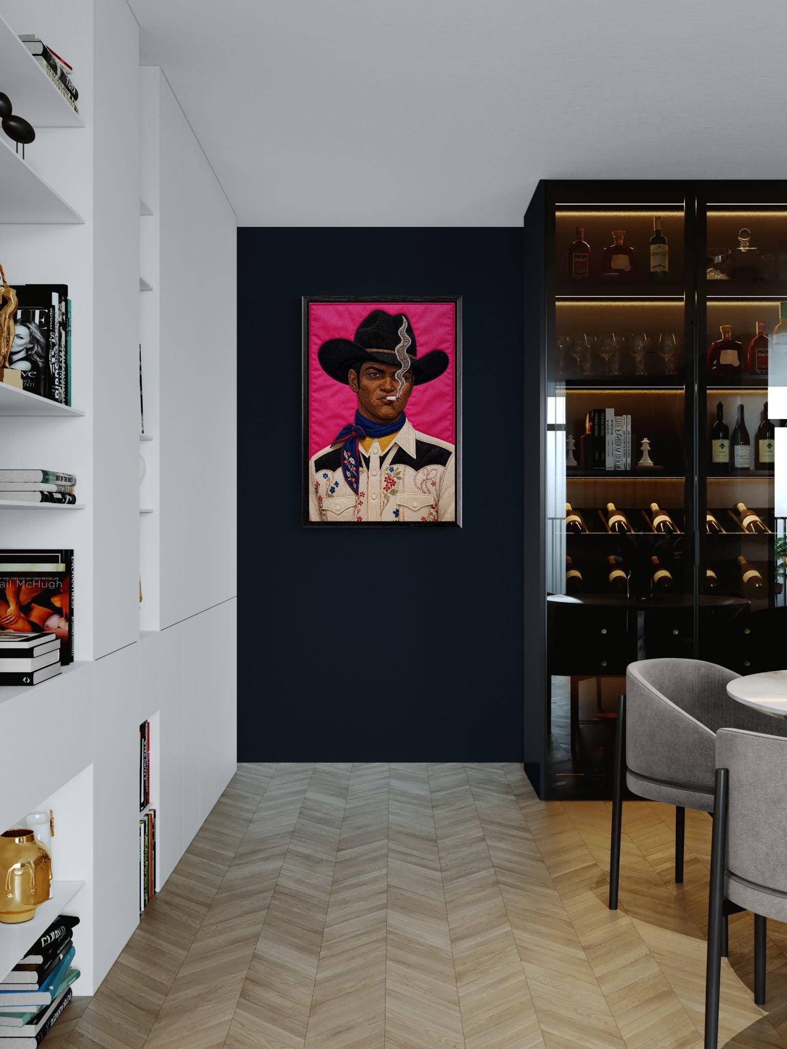 Pink Outlaw Cowboy Framed Canvas Quilt-Inspired Western Portrait
