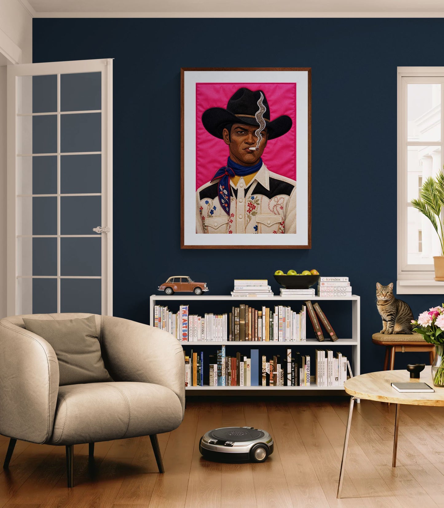 Pink Outlaw Cowboy Quilt-Inspired Matte Poster - Bisa Butler Style
