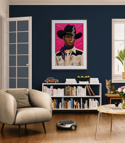 Pink Outlaw Cowboy Quilt-Inspired Matte Poster - Bisa Butler Style