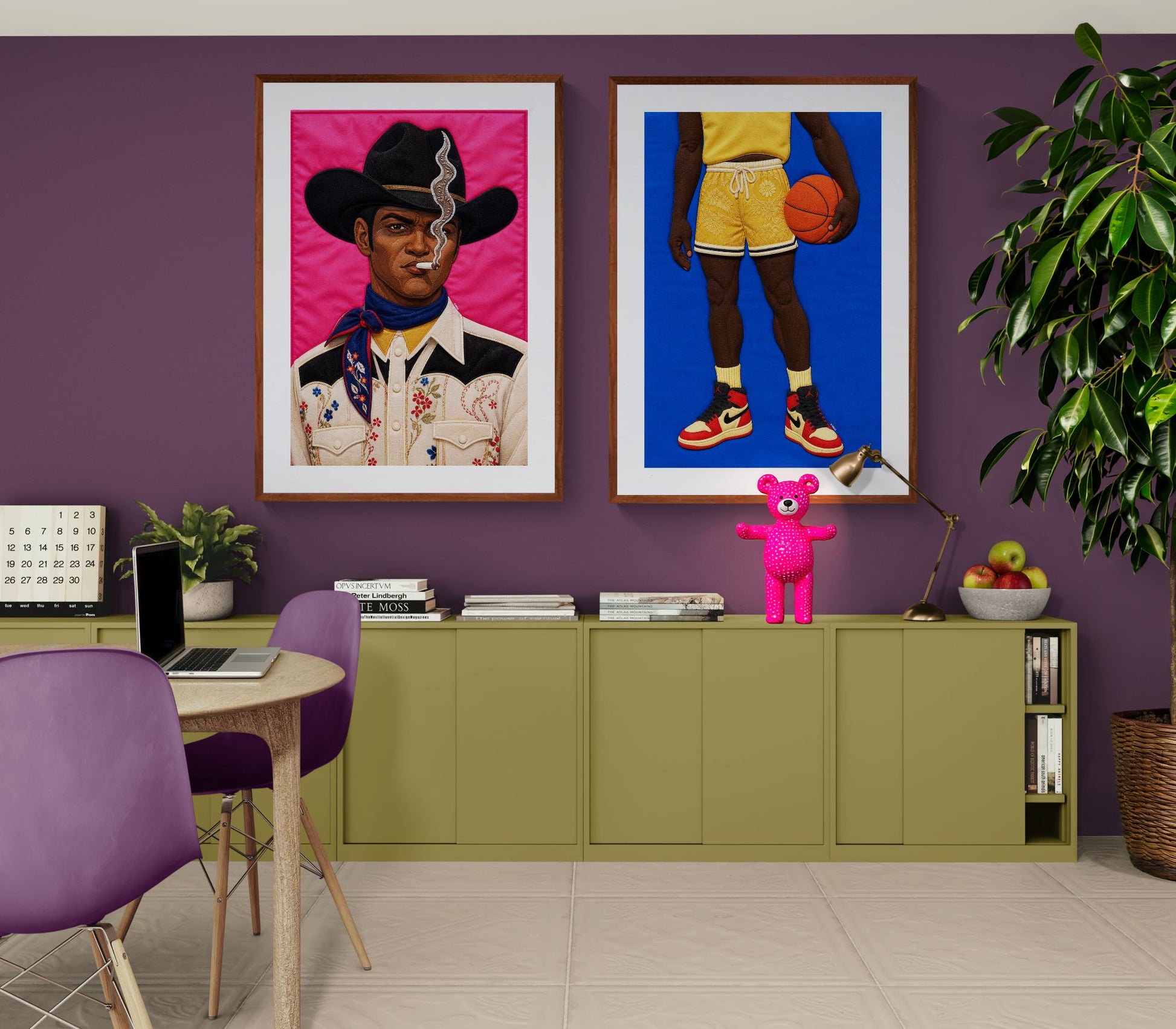 Pink Outlaw Cowboy Quilt-Inspired Matte Poster - Bisa Butler Style