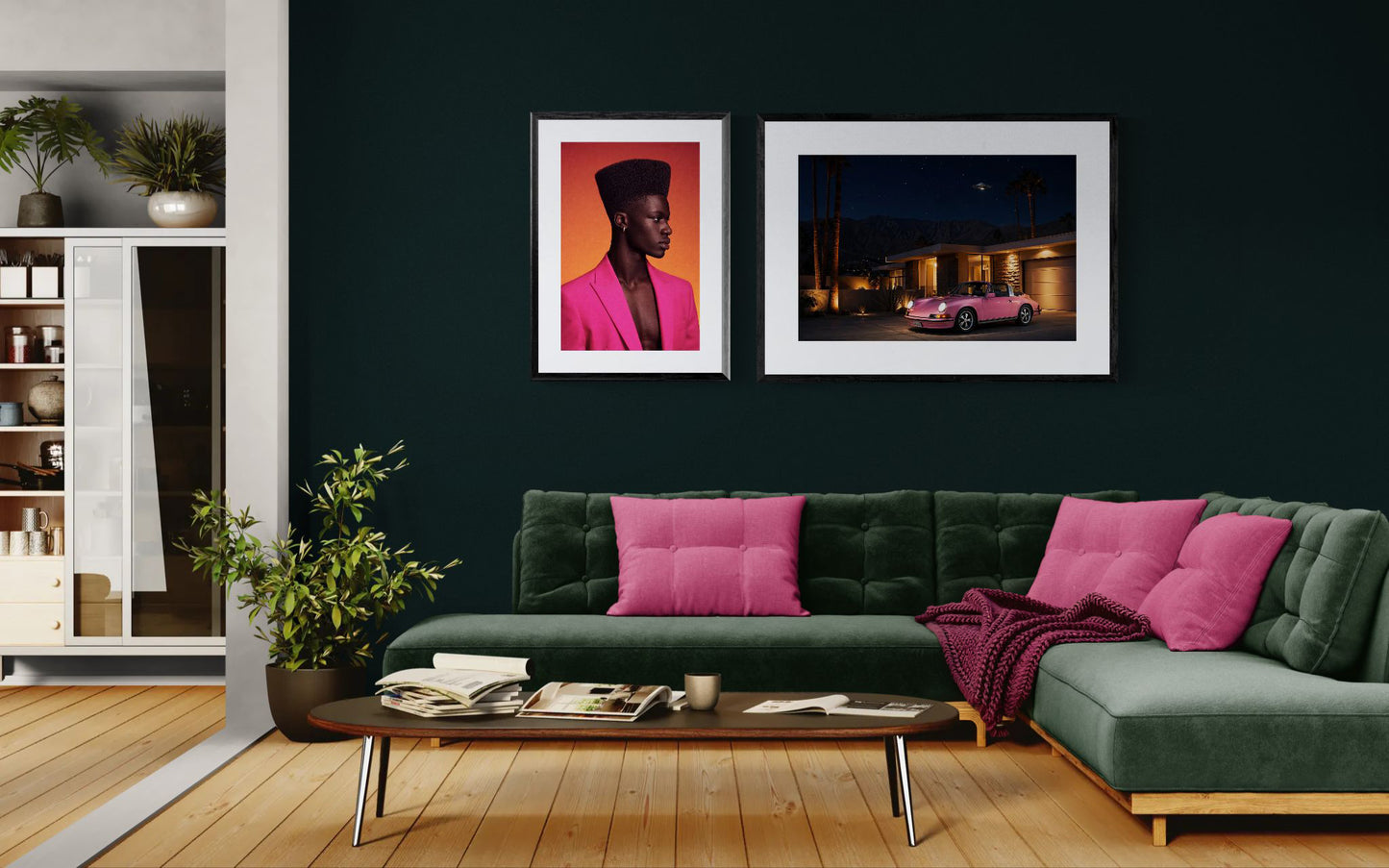 Pink Sports Car Pop-Art Matte Paper Poster - Mid-Century Modern