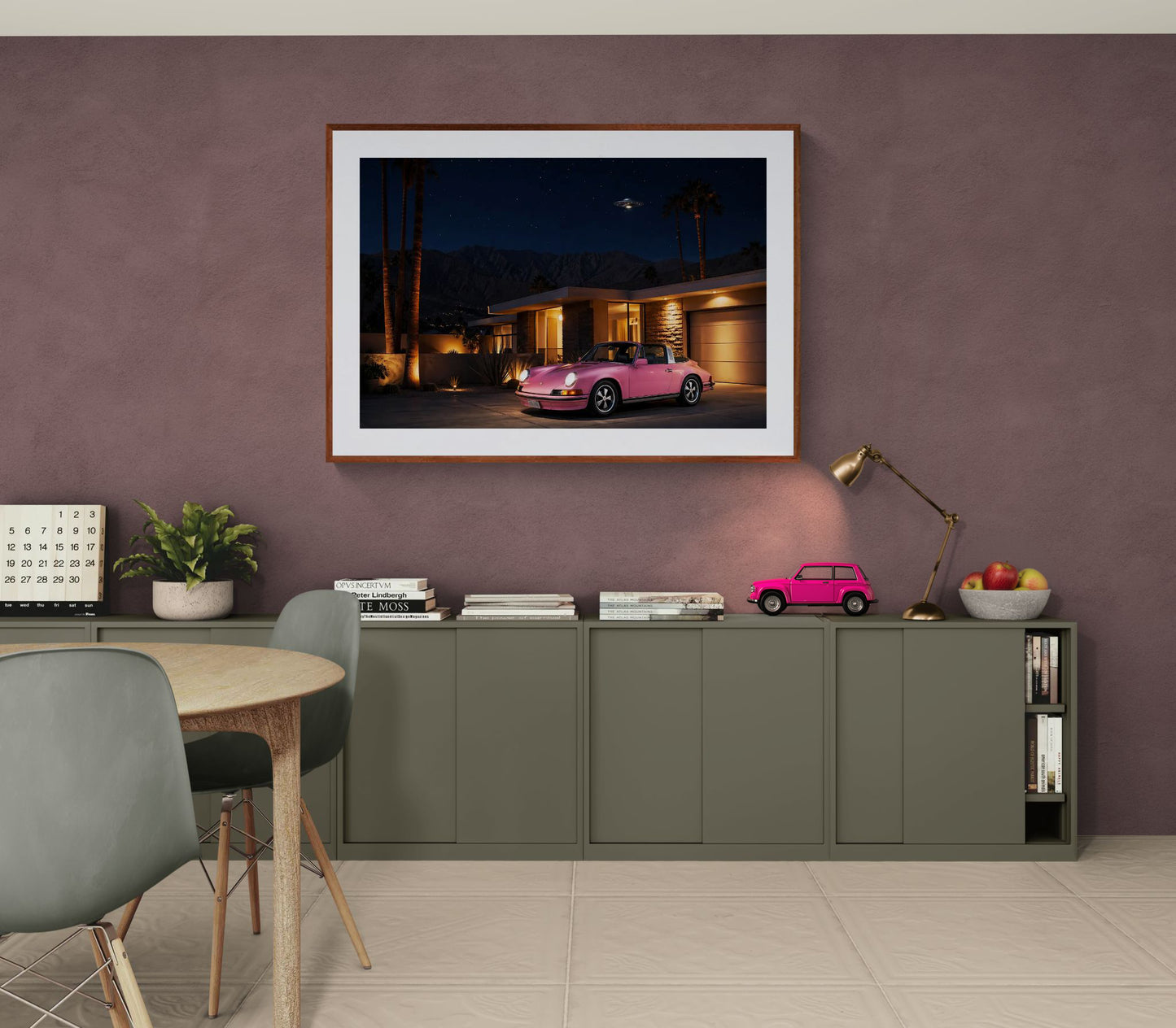 Pink Sports Car Pop-Art Matte Paper Poster - Mid-Century Modern