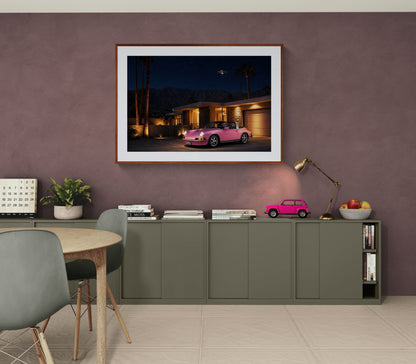 Pink Sports Car Pop-Art Matte Paper Poster - Mid-Century Modern