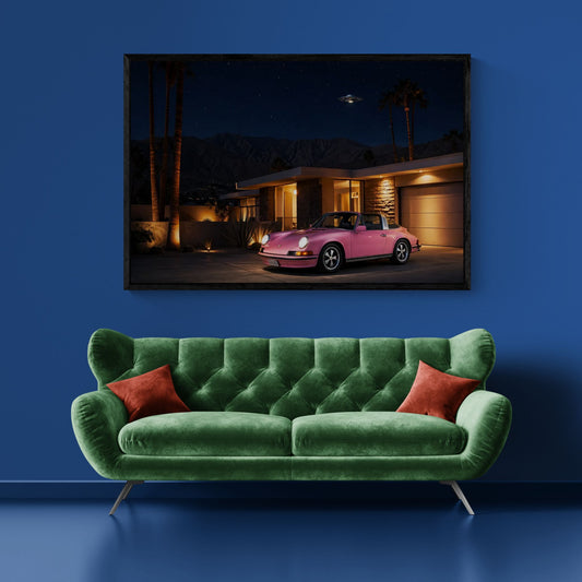 Pink Sports Car Pop-Art Matte Paper Poster - Mid-Century Modern