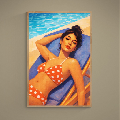 Poolside Muse Póster Pin-up Retro en Papel Mate