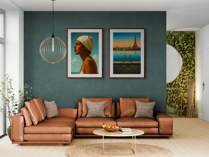 Poolside in Paris Matte Paper Poster - Mid-Century Style