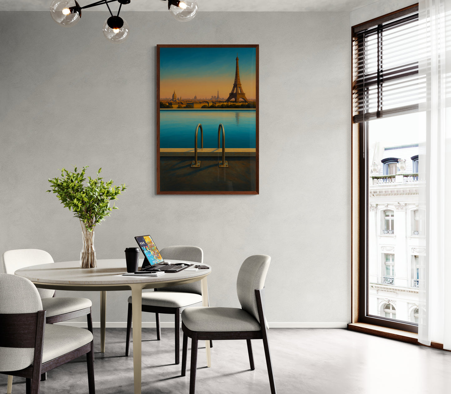 Poolside in Paris Matte Paper Poster - Mid-Century Style