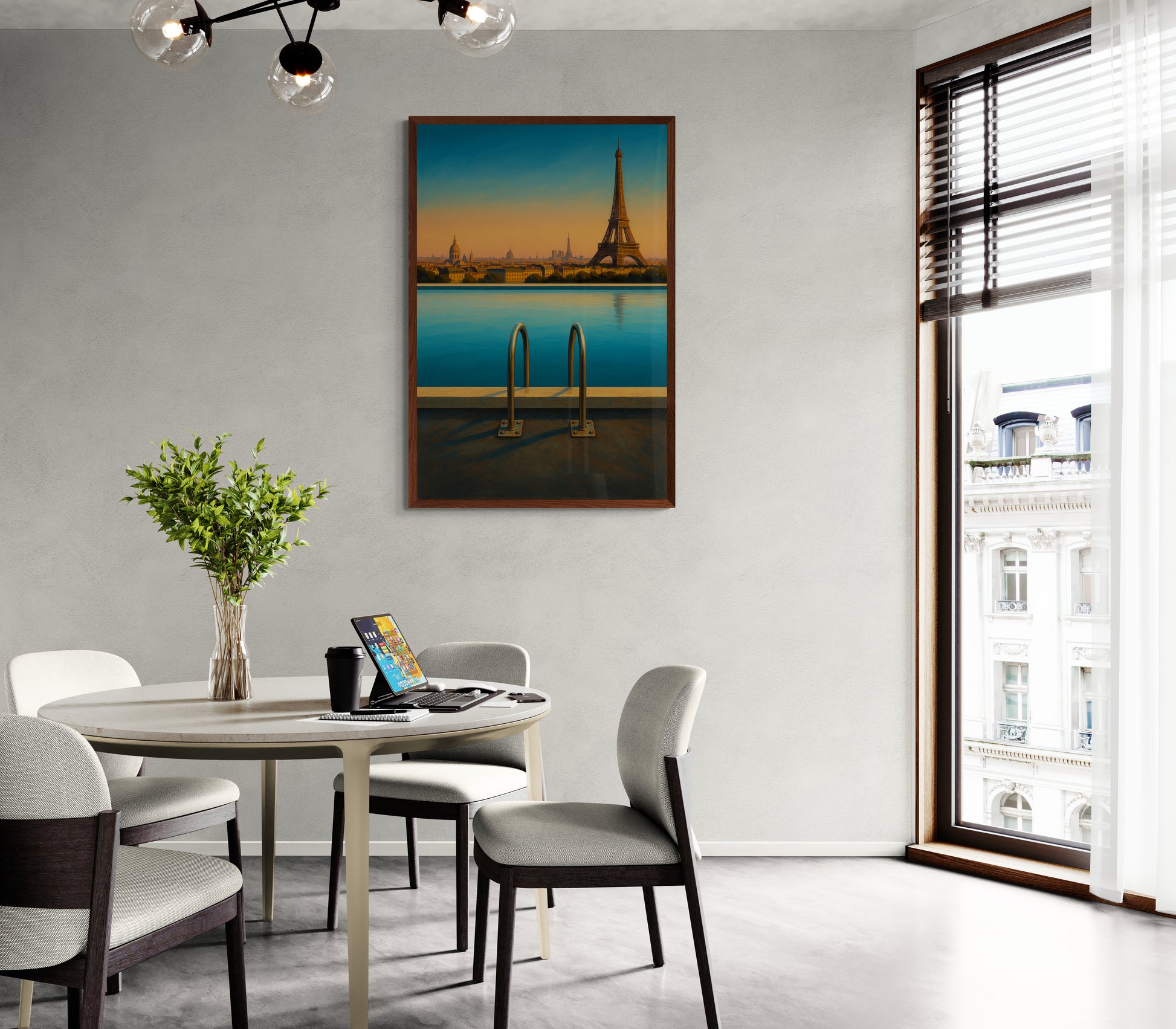 Poolside in Paris Matte Paper Poster - Mid-Century Style