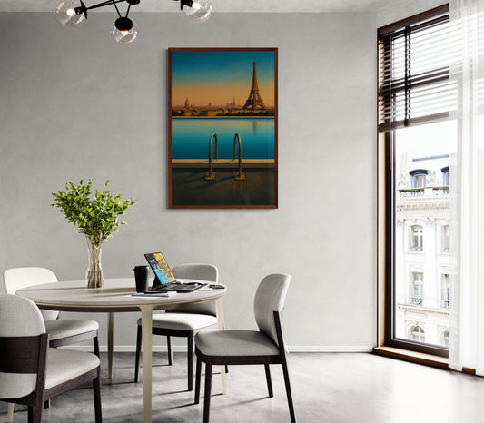 Poolside in Paris Matte Paper Poster - Mid-Century Style