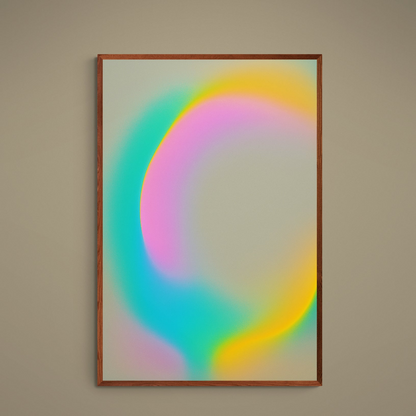 Portrait abstract poster with blurred multicolor gradient bands on a warm beige background