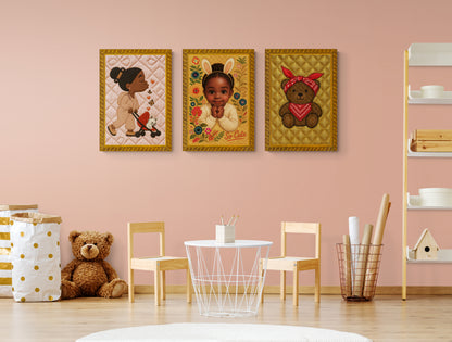 Purrfect Stroll: Quilt-Patterned Matte Poster with a Storybook Look