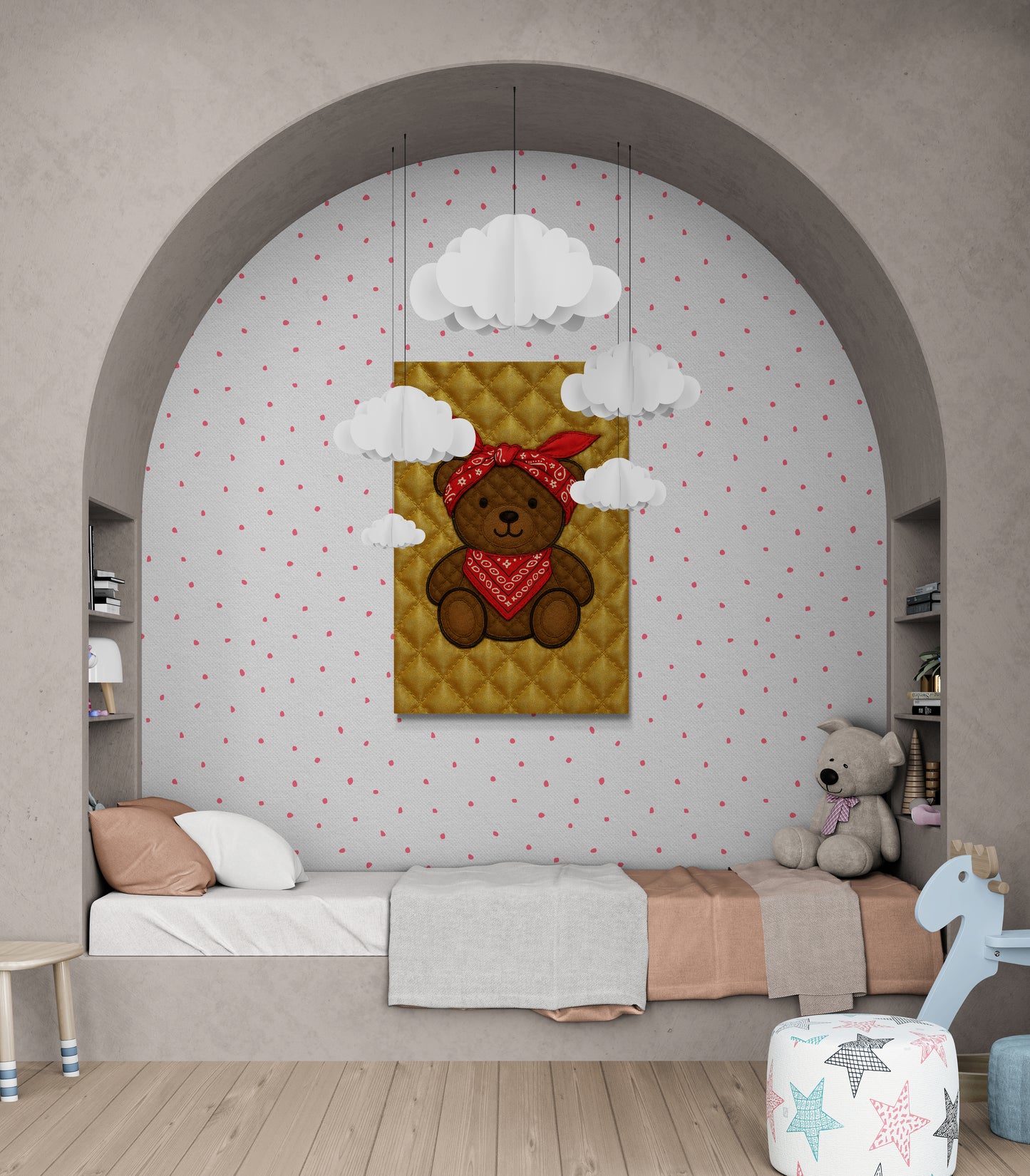 Quilted Teddy Bear with Red Bandana Patch Matte Paper Poster