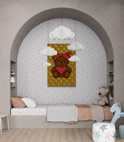 Quilted Teddy Bear with Red Bandana Patch Matte Paper Poster