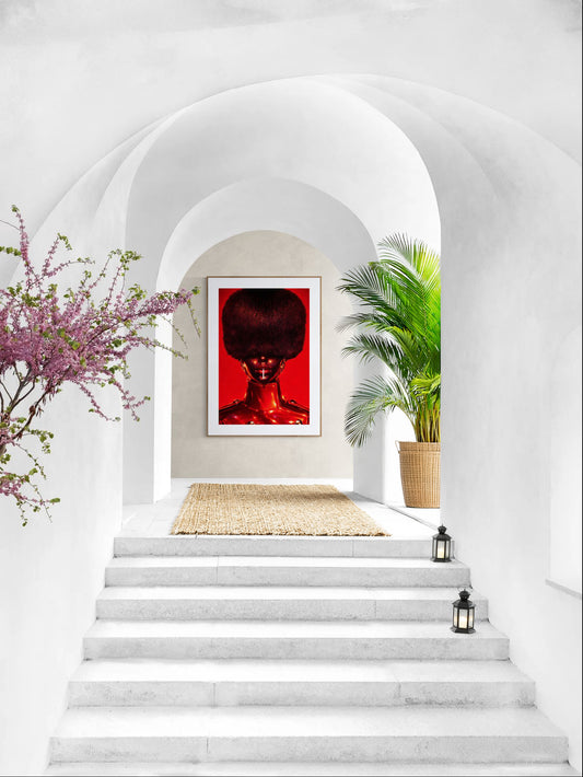Red Eclipse Black Woman Matte Paper Poster Avant-Garde - Afrofuturism