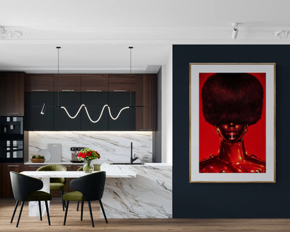 Red Eclipse Black Woman Matte Paper Poster Avant-Garde - Afrofuturism