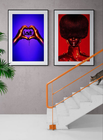 Black Love Hands Neon-Pop Museum-Quality Matte Paper Poster