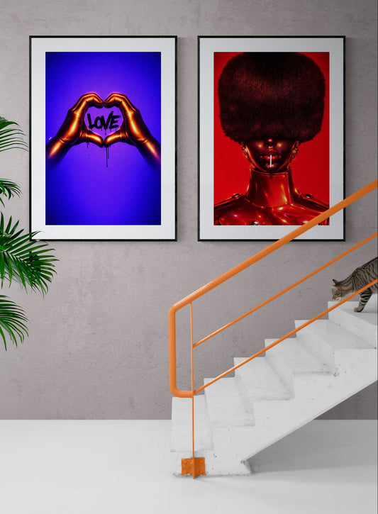 Black Love Hands Neon-Pop Museum-Quality Matte Paper Poster