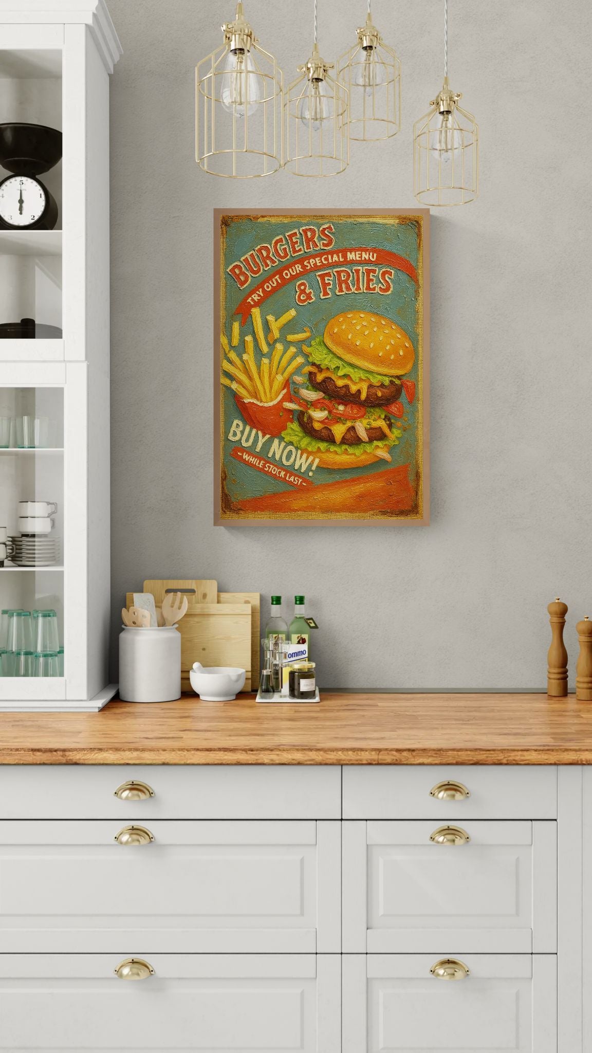 Retro Diner Burger Classic Menu Matte Paper Poster - Pop Art