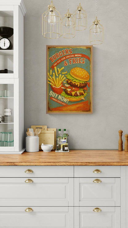 Retro Diner Burger Classic Menu Matte Paper Poster - Pop Art