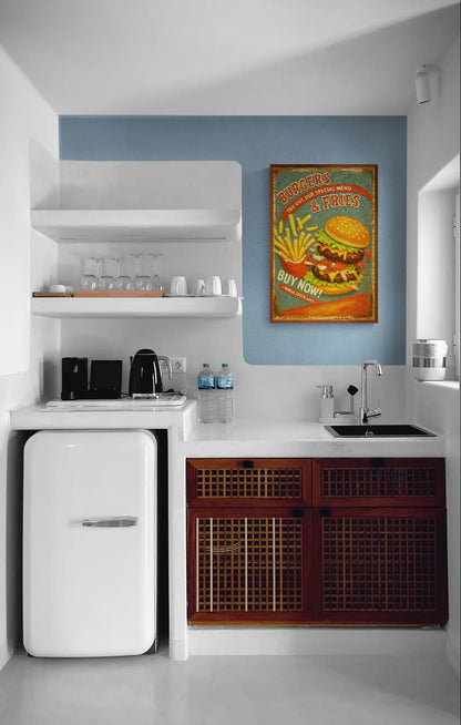 Retro Diner Burger Classic Menu Matte Paper Poster - Pop Art