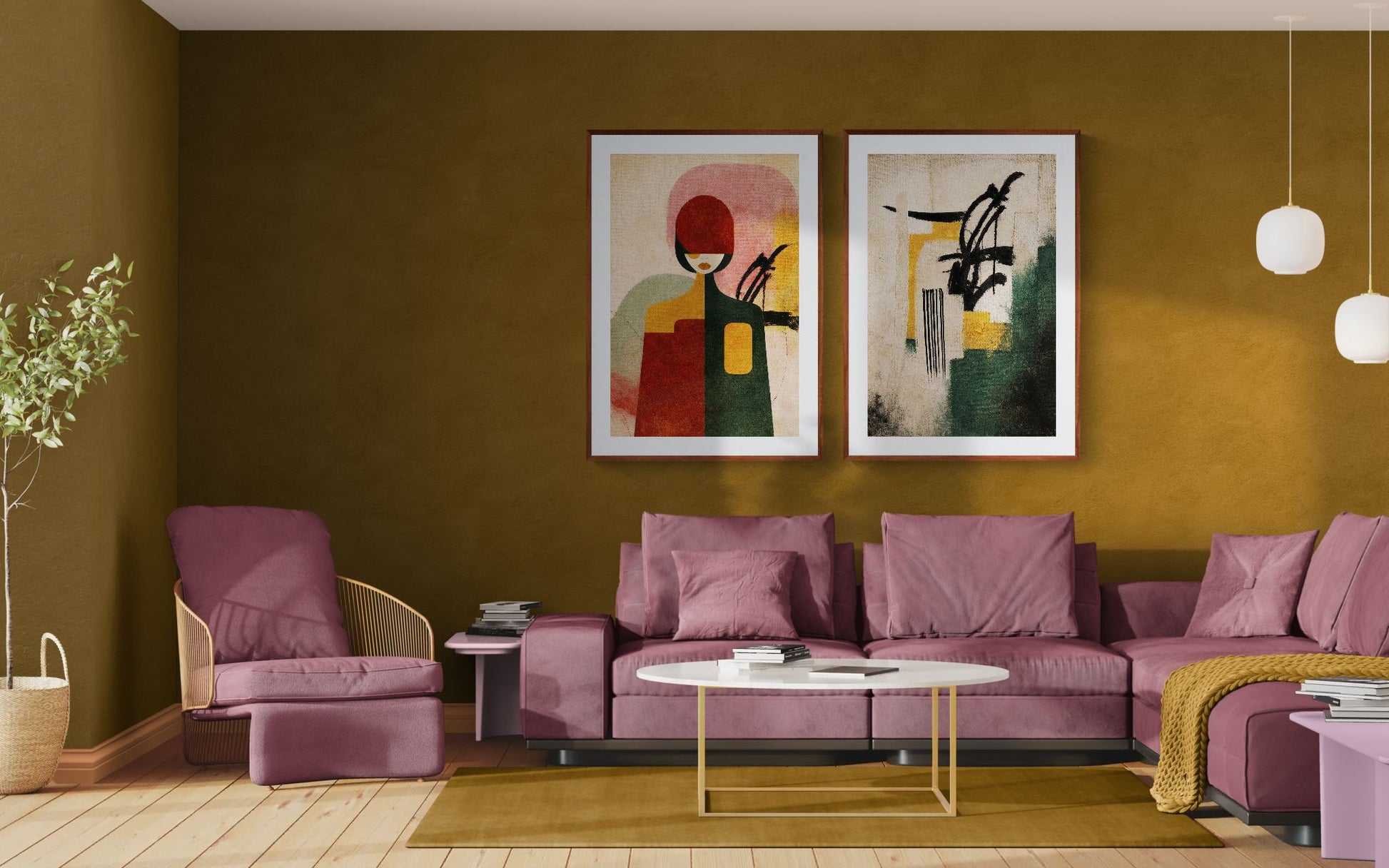 Ochre & Rouge Color-Block Matte Poster in Bauhaus-Inspired Design