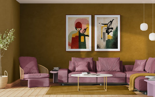 Ochre & Rouge Color-Block Matte Poster in Bauhaus-Inspired Design